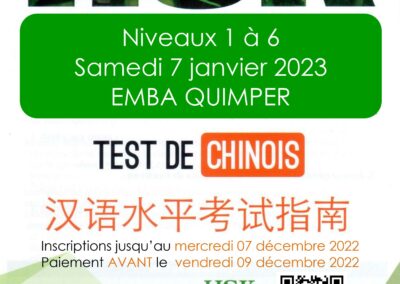 Examens HSK Quimper samedi 7 janvier 2023